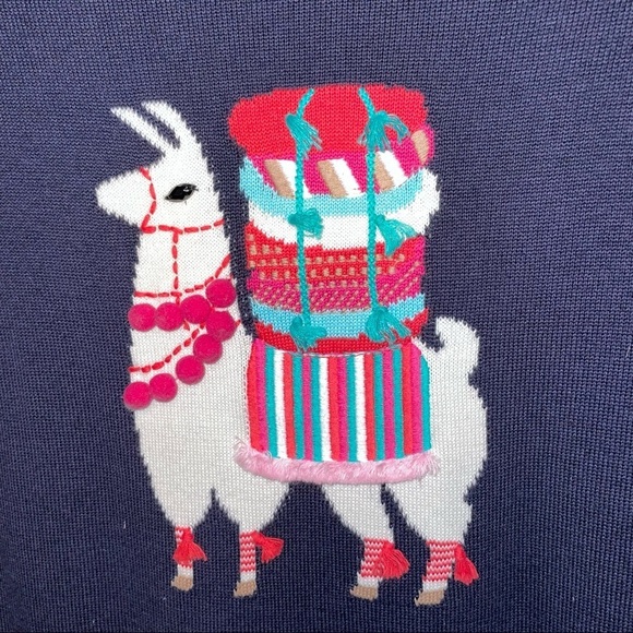 Talbots Llama Crew Neck Sweater with Pom Pom Details Size Medium - Picture 3 of 6